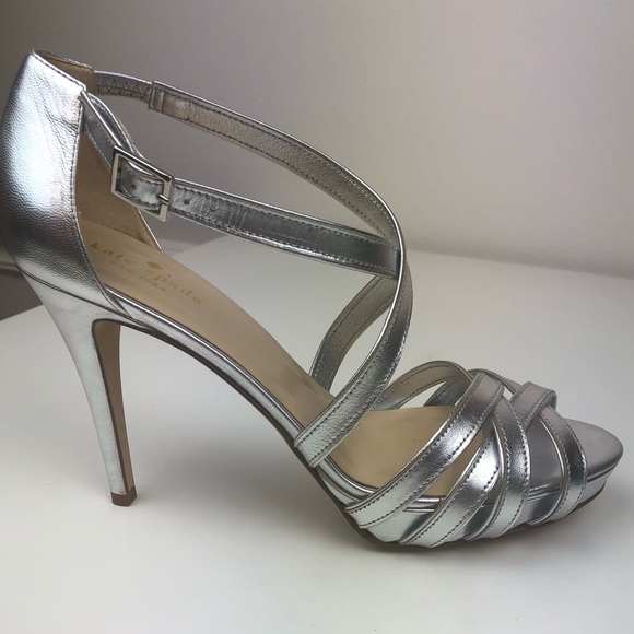 kate spade Shoes - Kate Spade silver strappy sandal heels NEW!